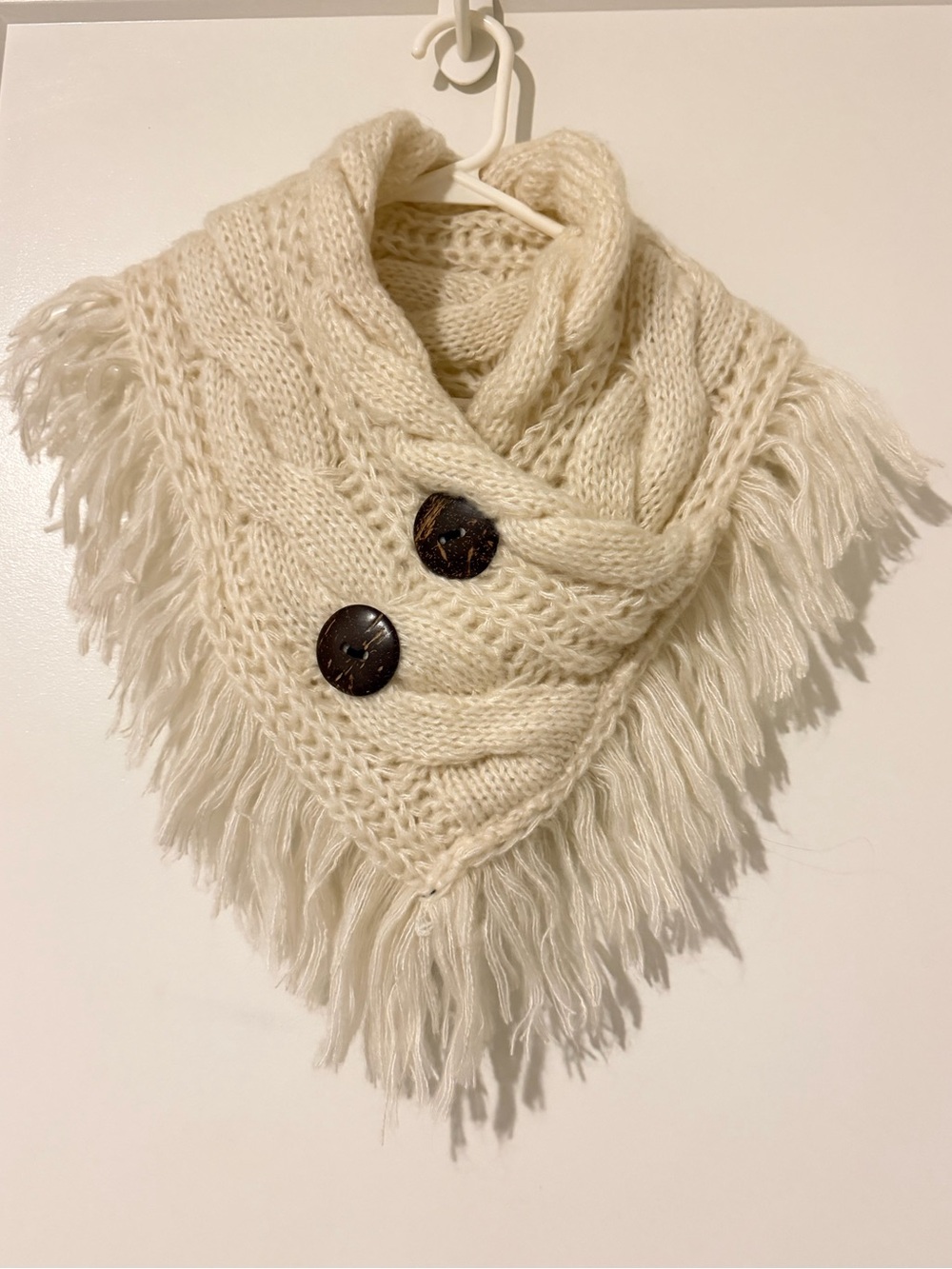 Cream Knit Fringe Buttoned Shawl Scart NWT One Size